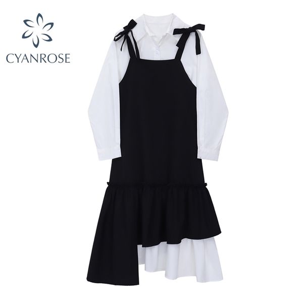 fashion elegant black strap dress women + long sleeve white shirt casual autumn korean two pieces set female dresses 210515, Black;gray
fashion elegant black strap dress women + long sleeve white shirt casual autumn korean two pieces set female dresses 210515, Black;gray