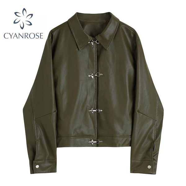 women's jackets 2021 autumn faux leather jacket women casual pu loose motorcycle female vintage harajuku streetwear korean style coat, Black;brown
women's jackets 2021 autumn faux leather jacket women casual pu loose motorcycle female vintage harajuku streetwear korean style coat, Black;brown