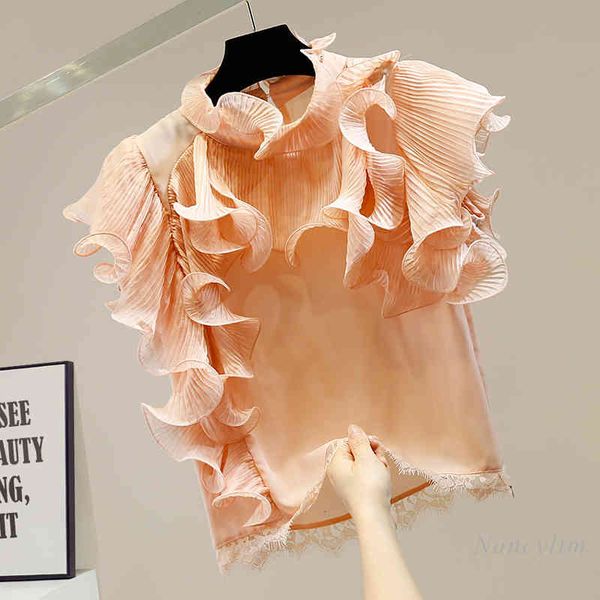 blouses sleeveless blouse women sweet pleated three-dimensional ruffled lace stand collar short temperament chiffon shirt lady blusa, White
blouses sleeveless blouse women sweet pleated three-dimensional ruffled lace stand collar short temperament chiffon shirt lady blusa, White
