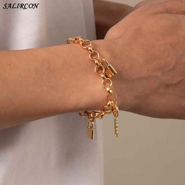 link, chain boho charm lock padlock key pendant bracelet for women men punk link couple on hand vintage accessories jewelry, Black
link, chain boho charm lock padlock key pendant bracelet for women men punk link couple on hand vintage accessories jewelry, Black