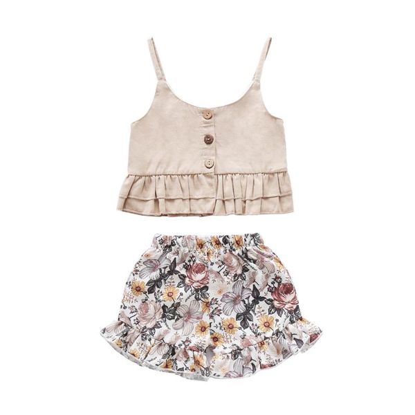 kids baby summer clothing set toddler girls clothes sleeveless ruffle button vest +floral printed shorts outfits 3 4 5 years sets, White
kids baby summer clothing set toddler girls clothes sleeveless ruffle button vest +floral printed shorts outfits 3 4 5 years sets, White