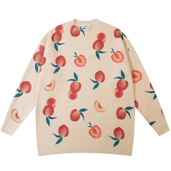 men's sweaters men peach printed knit 2021 winter oversize couple knitwear women harajuku hipster cotton sweater pullover, White;black
men's sweaters men peach printed knit 2021 winter oversize couple knitwear women harajuku hipster cotton sweater pullover, White;black