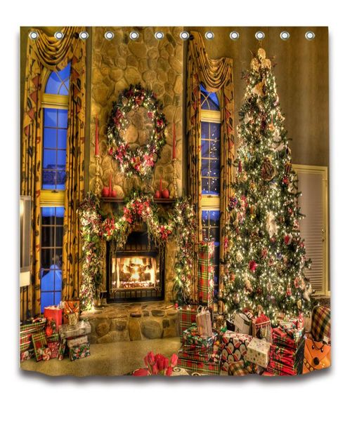 shower curtains xmas fireplace waterproof polyester fabric curtain bathroom decor