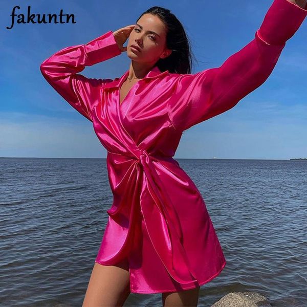 casual dresses autumn shirt for women female clothing fashion v-neck bandage pink green elegant long sleeve mini dress, Black;gray