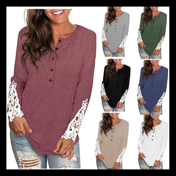 women's t-shirt 2021 autumn and winter style neck button sleeve lace spring women top, White
women's t-shirt 2021 autumn and winter style neck button sleeve lace spring women top, White