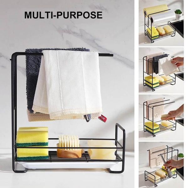 3-in-1 kitchen rag rack dishwashing water sponge soap shelf stainless steel storage holders shelves with drain tray organizer hooks & rails
3-in-1 kitchen rag rack dishwashing water sponge soap shelf stainless steel storage holders shelves with drain tray organizer hooks & rails