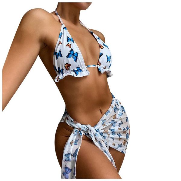women's swimwear women vintage swimsuit beach suit fashion butterfly print split sarong three-piece bikini, White;black
women's swimwear women vintage swimsuit beach suit fashion butterfly print split sarong three-piece bikini, White;black