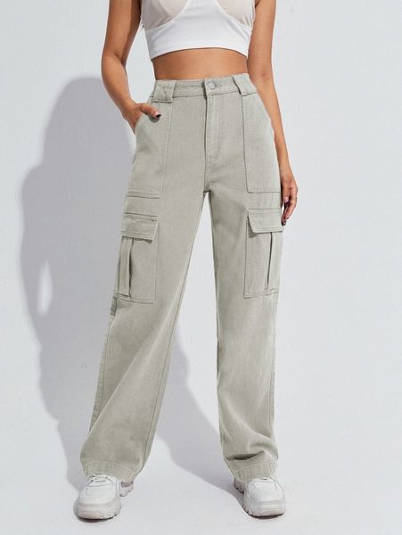 high waist flap pocket jeans x3ok#, Blue
high waist flap pocket jeans x3ok#, Blue