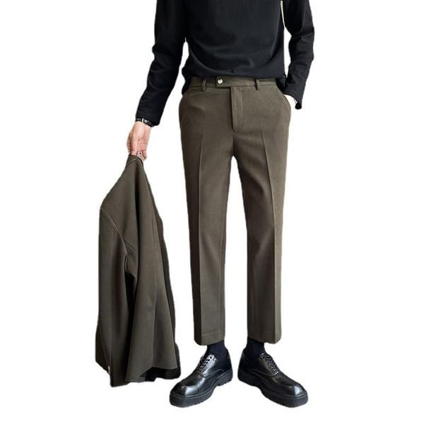 men's suits & blazers autumn winter wool casual pant men korean streetwear office fashion slim fit ankle-length pants man trousers, White;black
men's suits & blazers autumn winter wool casual pant men korean streetwear office fashion slim fit ankle-length pants man trousers, White;black