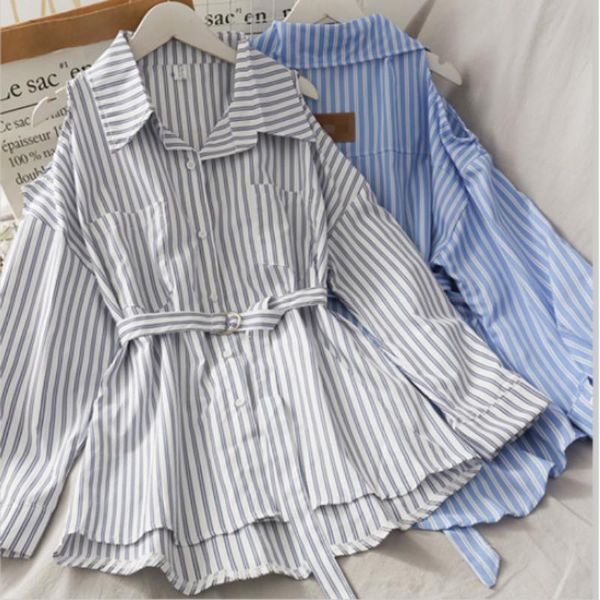 women's blouses & shirts 2021 autumn striped mid-length bandage shirt women collar off-shoulder long sleeve loose blouse female casual, White
women's blouses & shirts 2021 autumn striped mid-length bandage shirt women collar off-shoulder long sleeve loose blouse female casual, White