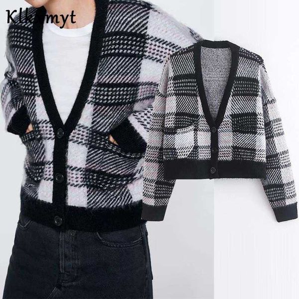 klkxmyt za women fashion plaid cropped knitted cardigan sweater vintage long sleeve button-up female outerwear chic 210527, White
klkxmyt za women fashion plaid cropped knitted cardigan sweater vintage long sleeve button-up female outerwear chic 210527, White