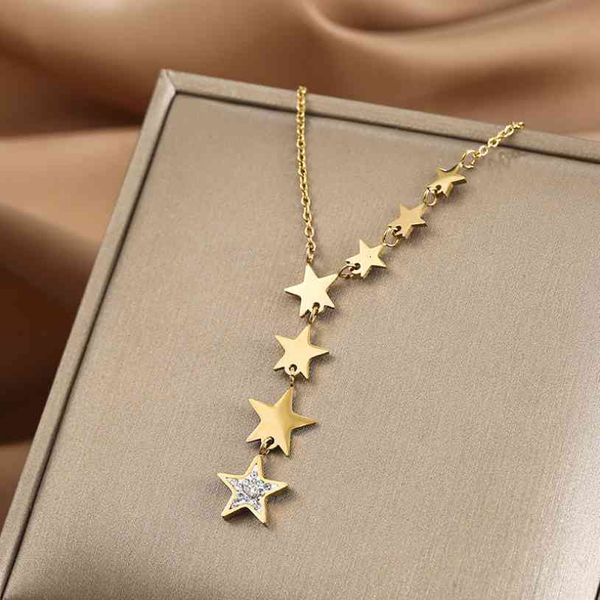 necklaces pendants 316l stainless steel fashion fine jewelry embedded zircon numerous star tassels charms chain choker for women, Silver
necklaces pendants 316l stainless steel fashion fine jewelry embedded zircon numerous star tassels charms chain choker for women, Silver