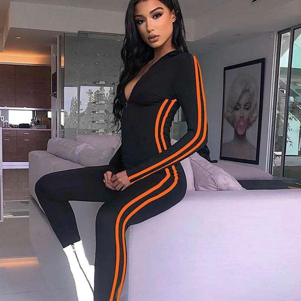 women's jumpsuits & rompers 2021 fitness patchwork women full sleeve neon striped black romper skinny zipper overalls, Black;white
women's jumpsuits & rompers 2021 fitness patchwork women full sleeve neon striped black romper skinny zipper overalls, Black;white