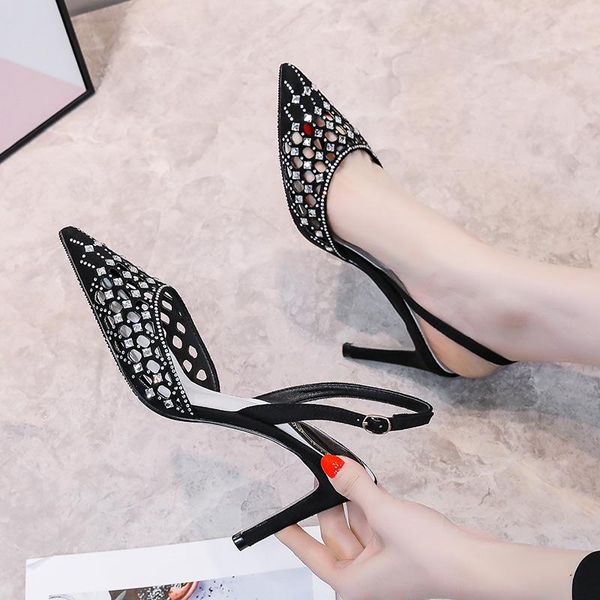 dress shoes 2021 women sandals poined toe crystal solid comfortable ladies shoe party thin heels fretwork fashoin women's footwear, Black 
dress shoes 2021 women sandals poined toe crystal solid comfortable ladies shoe party thin heels fretwork fashoin women's footwear, Black