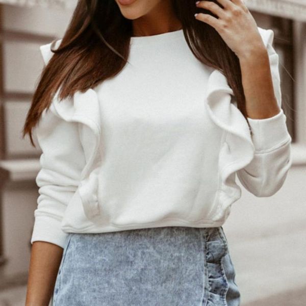 women's blouses & shirts women blouse soft texture womenswear ruffle sleeve transition pullover female shirt for daily wear, White
women's blouses & shirts women blouse soft texture womenswear ruffle sleeve transition pullover female shirt for daily wear, White