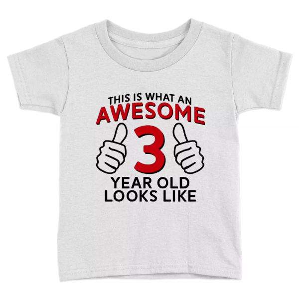 awesome 3 year old kids t-shirt 3rd birthday celebration present gift cute, White;black
awesome 3 year old kids t-shirt 3rd birthday celebration present gift cute, White;black