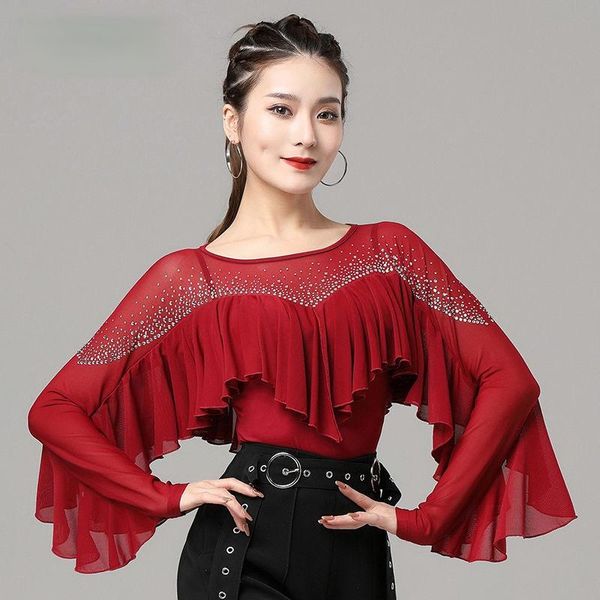 women's blouses & shirts women 2021 spring modern dance practice clothes female o-neck national standard ladies latin cloth q309, White
women's blouses & shirts women 2021 spring modern dance practice clothes female o-neck national standard ladies latin cloth q309, White