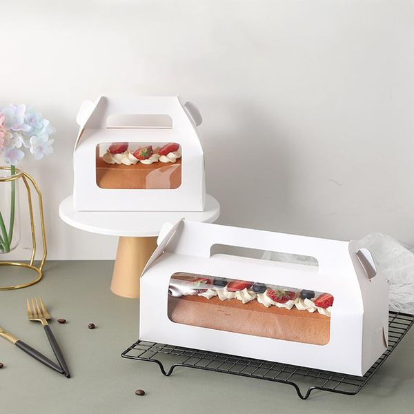 gift wrap 10pcs/lot transparent cake box with handle cupcake swiss clear plastic portable paper packing roll long