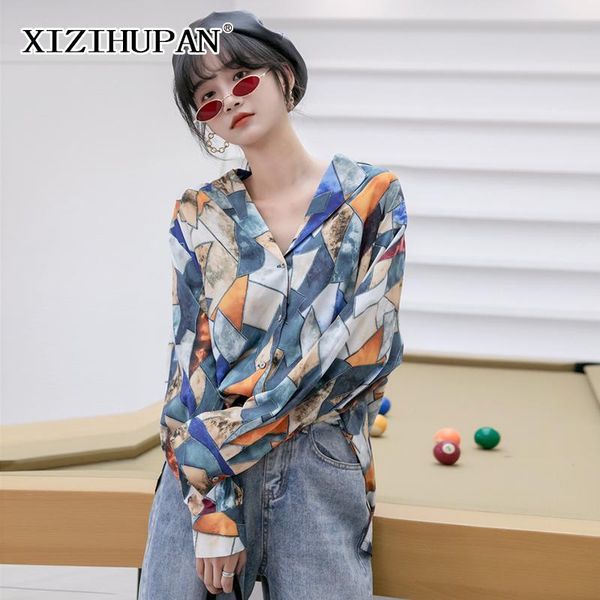 women's blouses & shirts xizihipan vintage print shirt for women notched long sleeve patchwork hit color straight female spring fashion, White
women's blouses & shirts xizihipan vintage print shirt for women notched long sleeve patchwork hit color straight female spring fashion, White
