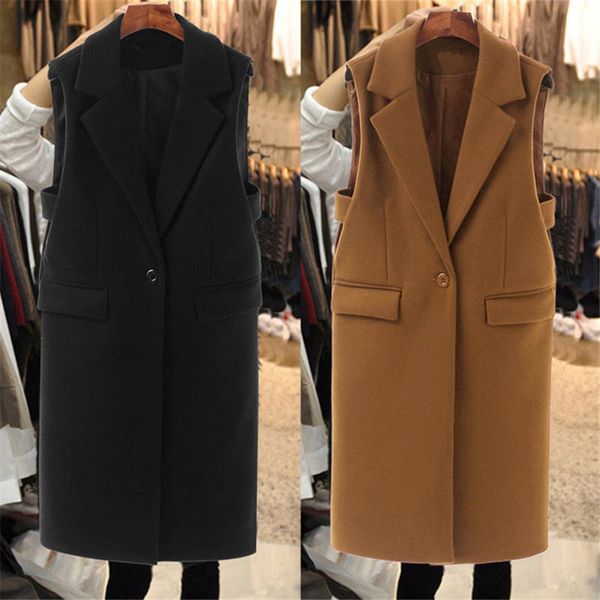 jacket autumn and winter korean style mid-length sleeveless woman's fashionable wool vest blend coat blazer y735 e4l9, Black;brown
jacket autumn and winter korean style mid-length sleeveless woman's fashionable wool vest blend coat blazer y735 e4l9, Black;brown