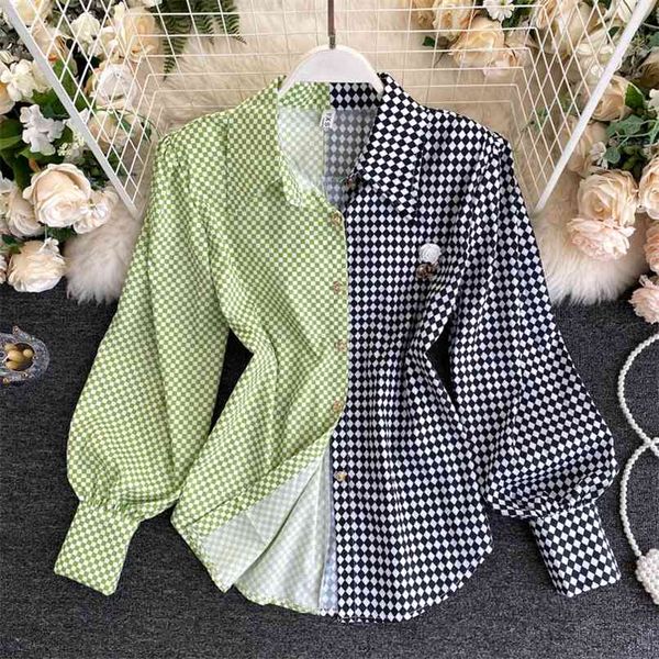 autumn lady's shirt women's fashion plaid contrasting color stitching long sleeve casual blouse p104 210527, White
autumn lady's shirt women's fashion plaid contrasting color stitching long sleeve casual blouse p104 210527, White