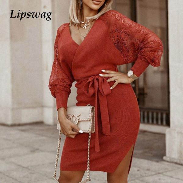 casual dresses autumn winter long sleeve bandage party dress patchwork lace sheer women office lady v neck slim knitted, Black;gray
casual dresses autumn winter long sleeve bandage party dress patchwork lace sheer women office lady v neck slim knitted, Black;gray