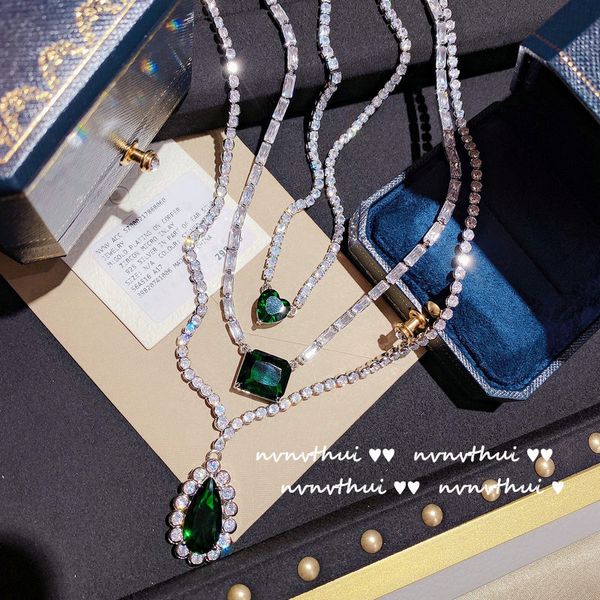 strands strings bright emerald pendant necklace with 18k gold plated peacock green water drop zircon, Black
strands strings bright emerald pendant necklace with 18k gold plated peacock green water drop zircon, Black