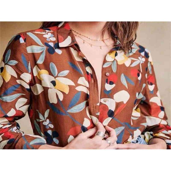 shirt 2021 autumn abstract print women caramel cardigan pyms, White