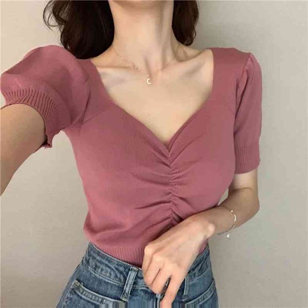 summer v-neck woman knitted tshirts fashion puff short sleeve solid knit woman all match slim female tee 210514, White
summer v-neck woman knitted tshirts fashion puff short sleeve solid knit woman all match slim female tee 210514, White