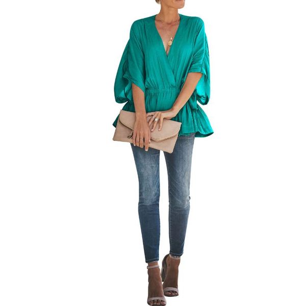 women's blouses & shirts shirt fashion v neck women blusas batwing sleeve blouse deep loose, White
women's blouses & shirts shirt fashion v neck women blusas batwing sleeve blouse deep loose, White