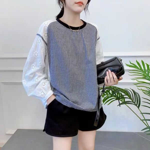 women's blouses & shirts women fashion blouse round neck lattice splicing hollow out korean long sleeve autumn 2021 casual pullover loo, White
women's blouses & shirts women fashion blouse round neck lattice splicing hollow out korean long sleeve autumn 2021 casual pullover loo, White