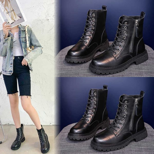 2021 autumn martin boots women's leather round head versatile thick soled handsome knight british short women, Black
2021 autumn martin boots women's leather round head versatile thick soled handsome knight british short women, Black