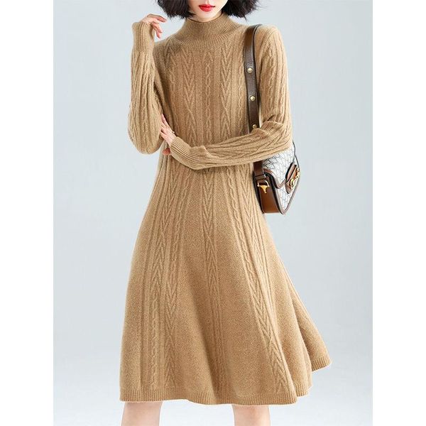 casual dresses 2021 autumn winter elegant ladies thick warm turtleneck a-line sweater dress women full sleeve knitted knee-length vestidos, Black;gray
casual dresses 2021 autumn winter elegant ladies thick warm turtleneck a-line sweater dress women full sleeve knitted knee-length vestidos, Black;gray