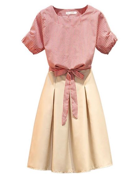fashion 4xl plus size summer clothing 2 piece set women's and skirts pink plaid blouse + bow apricot pleated suits two dress, White
fashion 4xl plus size summer clothing 2 piece set women's and skirts pink plaid blouse + bow apricot pleated suits two dress, White