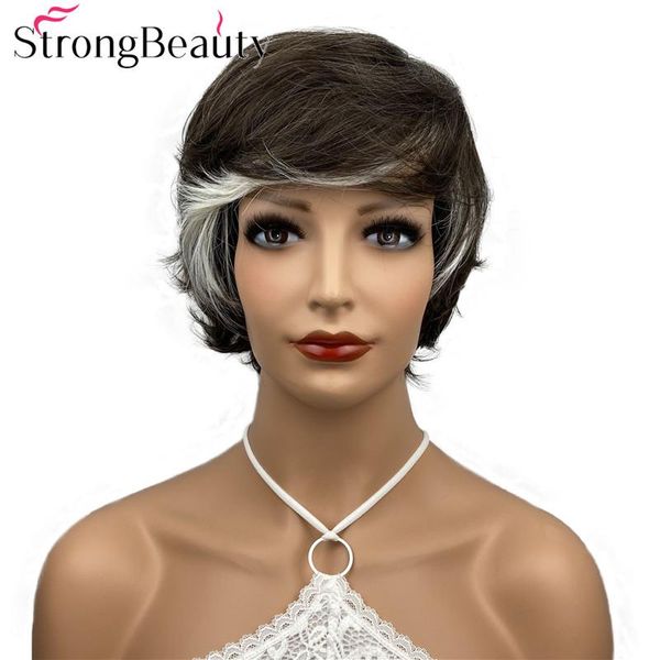 synthetic wigs strongbeauty short straight grey hair with white bangs women wig heat resistance, Black
synthetic wigs strongbeauty short straight grey hair with white bangs women wig heat resistance, Black