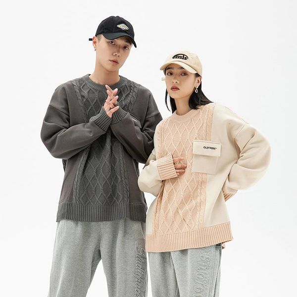 men's sweaters 2021 street fashion autumn winter men patchwork solid color lovers sweater loose casual pullover, White;black
men's sweaters 2021 street fashion autumn winter men patchwork solid color lovers sweater loose casual pullover, White;black