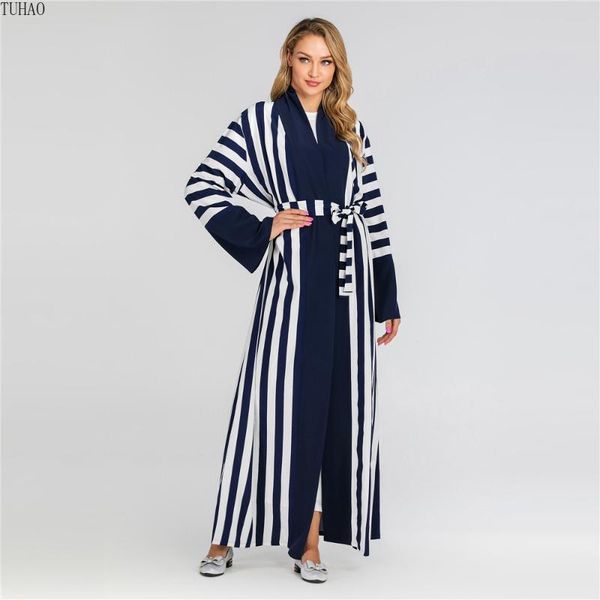 women's trench coats elegant woman's striped long sleeve muslim abaya robes midde aged woman large size windbreaker t1755, Tan;black
