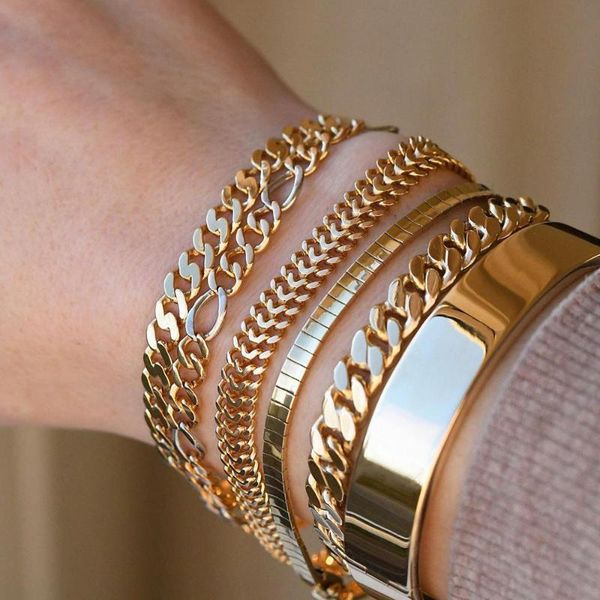 link, chain 2021 titanium steel bracelets gold slivery punk classic cuba on the hand for men women jewelry accessories, Black
link, chain 2021 titanium steel bracelets gold slivery punk classic cuba on the hand for men women jewelry accessories, Black