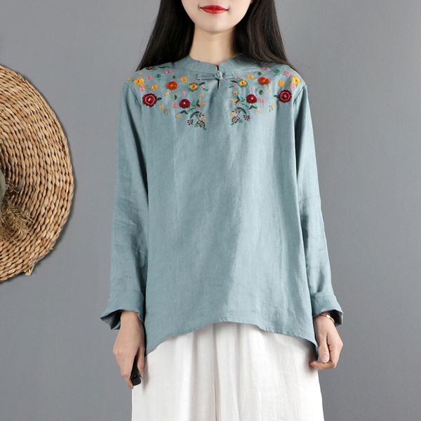 oversized women cotton linen blouses shirts new 2021 chinese style clothing women vintage embroidery loose casual 12414, Red 
oversized women cotton linen blouses shirts new 2021 chinese style clothing women vintage embroidery loose casual 12414, Red