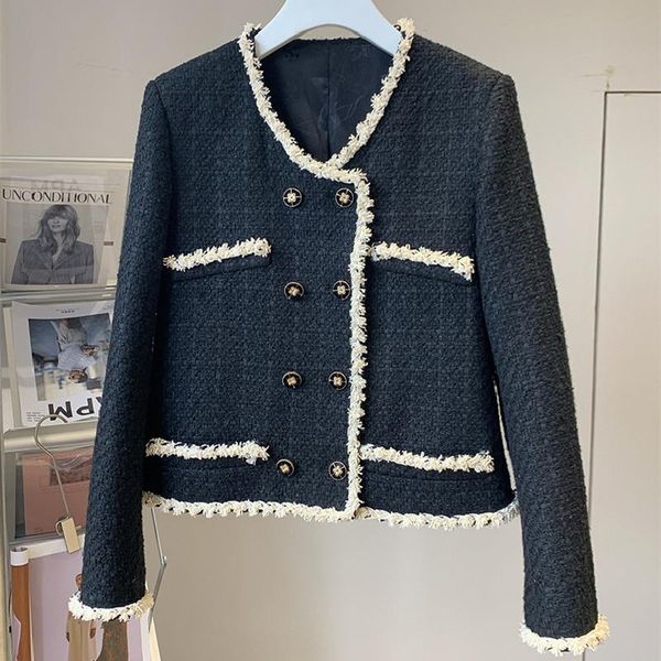 women's jackets spring autumn designer o-neck double-breasted tweed c323, Black;brown
women's jackets spring autumn designer o-neck double-breasted tweed c323, Black;brown