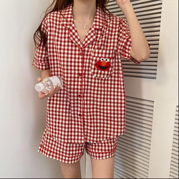 cute cartoon plaid homewear womens sleepwears mujer lapel summer sleeping shorts pijama elegant girl lovely outerwear clothes s1008, Black;red
cute cartoon plaid homewear womens sleepwears mujer lapel summer sleeping shorts pijama elegant girl lovely outerwear clothes s1008, Black;red