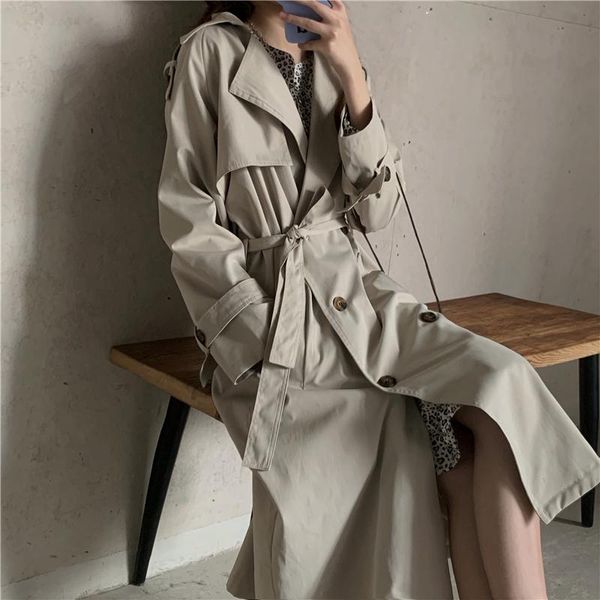 double breasted simple classic long trench coat with belt chic windbreaker british loose casual female 804i women's coats, Tan;black
double breasted simple classic long trench coat with belt chic windbreaker british loose casual female 804i women's coats, Tan;black