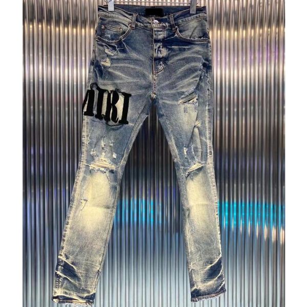 men's jeans high street black stretch flocking letter animal denim motorcycle pants trendy brand hip hop hole men, Blue
men's jeans high street black stretch flocking letter animal denim motorcycle pants trendy brand hip hop hole men, Blue