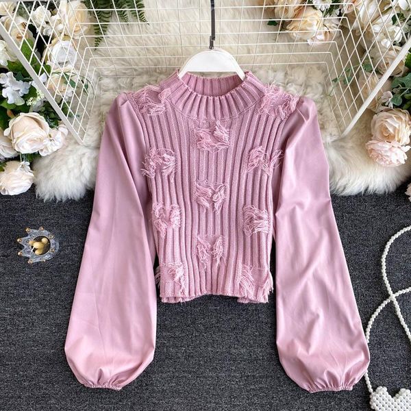 women's sweaters knitted design fringed sweater stand-up collar slim short puff sleeve, White;black
women's sweaters knitted design fringed sweater stand-up collar slim short puff sleeve, White;black