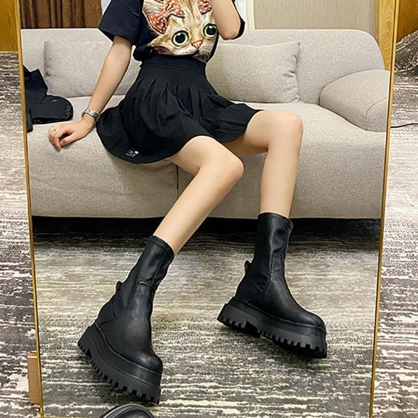 boots elastic punk women's thick bottom and thin casual fashion temperament all-match leather women, Black
boots elastic punk women's thick bottom and thin casual fashion temperament all-match leather women, Black