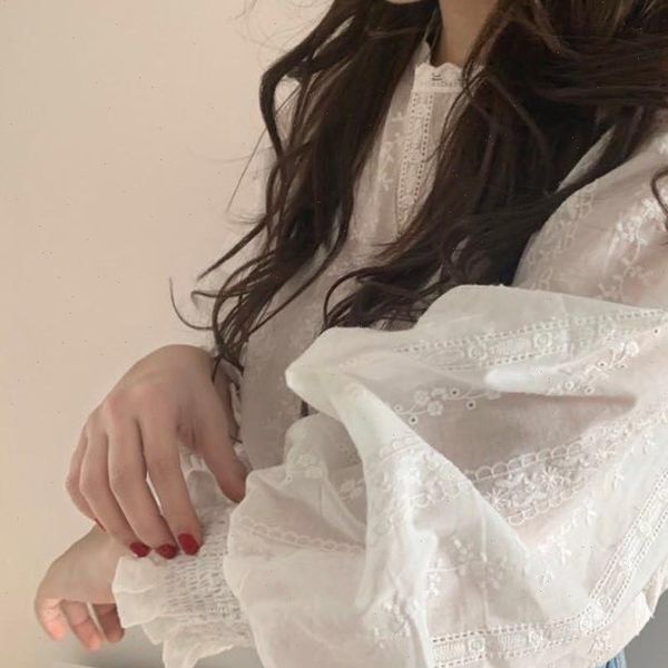 spring summer korean long sleeve womens blouses lantern floral lace o neck casual vintage shirts, White
spring summer korean long sleeve womens blouses lantern floral lace o neck casual vintage shirts, White