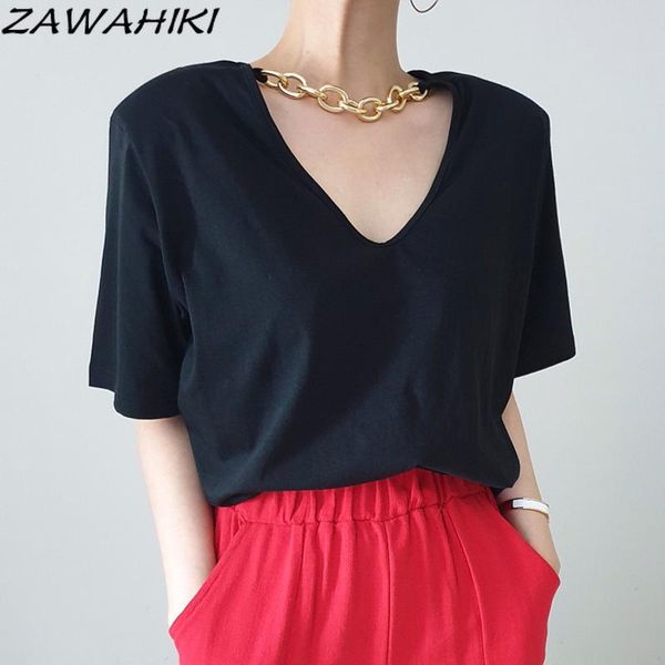 women's t-shirt zawahiki korean elegant fashion t-shirts summer 2021 v neck chain patchwork loose short sleeve solid, White
women's t-shirt zawahiki korean elegant fashion t-shirts summer 2021 v neck chain patchwork loose short sleeve solid, White