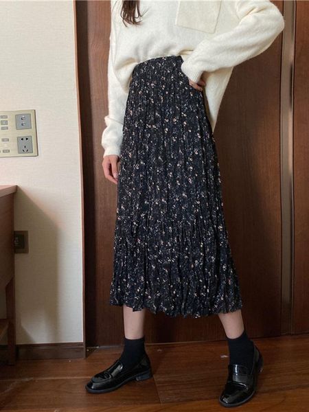 red floral printing midi skirts high waist a-line womens elastic faldas korean streetwear, Black
red floral printing midi skirts high waist a-line womens elastic faldas korean streetwear, Black
