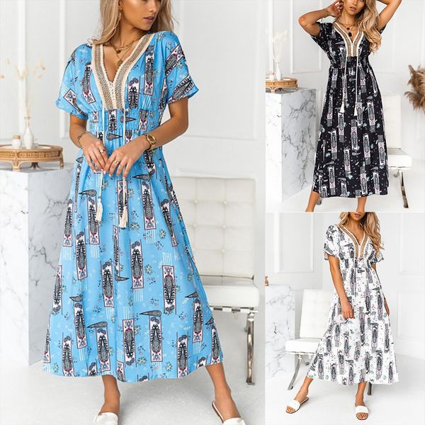 dresses summer fashion lace women tanks rope stitching retro printed v neck short sleeve maxi long dress casual holiday, White
dresses summer fashion lace women tanks rope stitching retro printed v neck short sleeve maxi long dress casual holiday, White