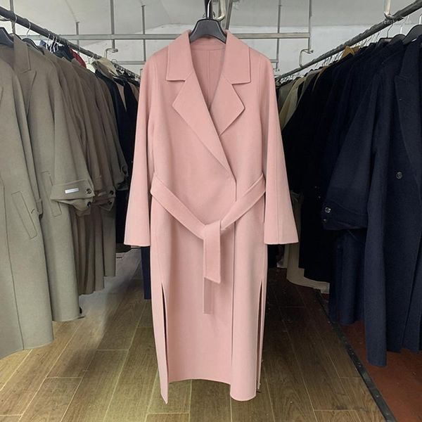 women's wool & blends explosive 2021 winter clothing fresh and sweet straight side slit handmade double-sided cashmere long coat y099, Black
women's wool & blends explosive 2021 winter clothing fresh and sweet straight side slit handmade double-sided cashmere long coat y099, Black